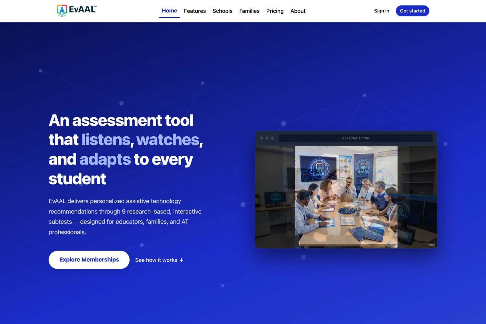 The new EvAAL homepage: 'An assessment tool that listens, watches, and adapts to every student'
