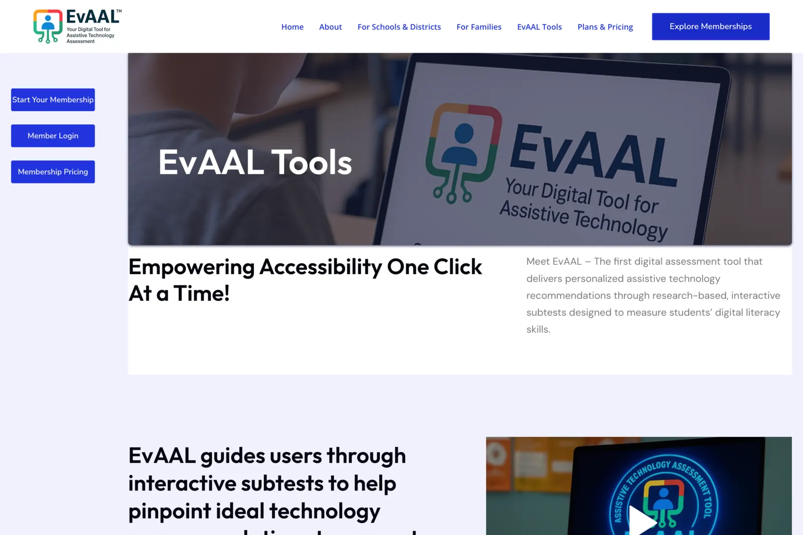 The old WordPress homepage for EvAAL Tools